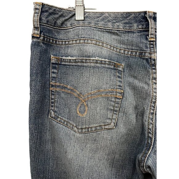 American Rag Blue Denim Distressed Bootcut Jeans Plus 13S Medium Wash Stretch - Picture 5 of 9